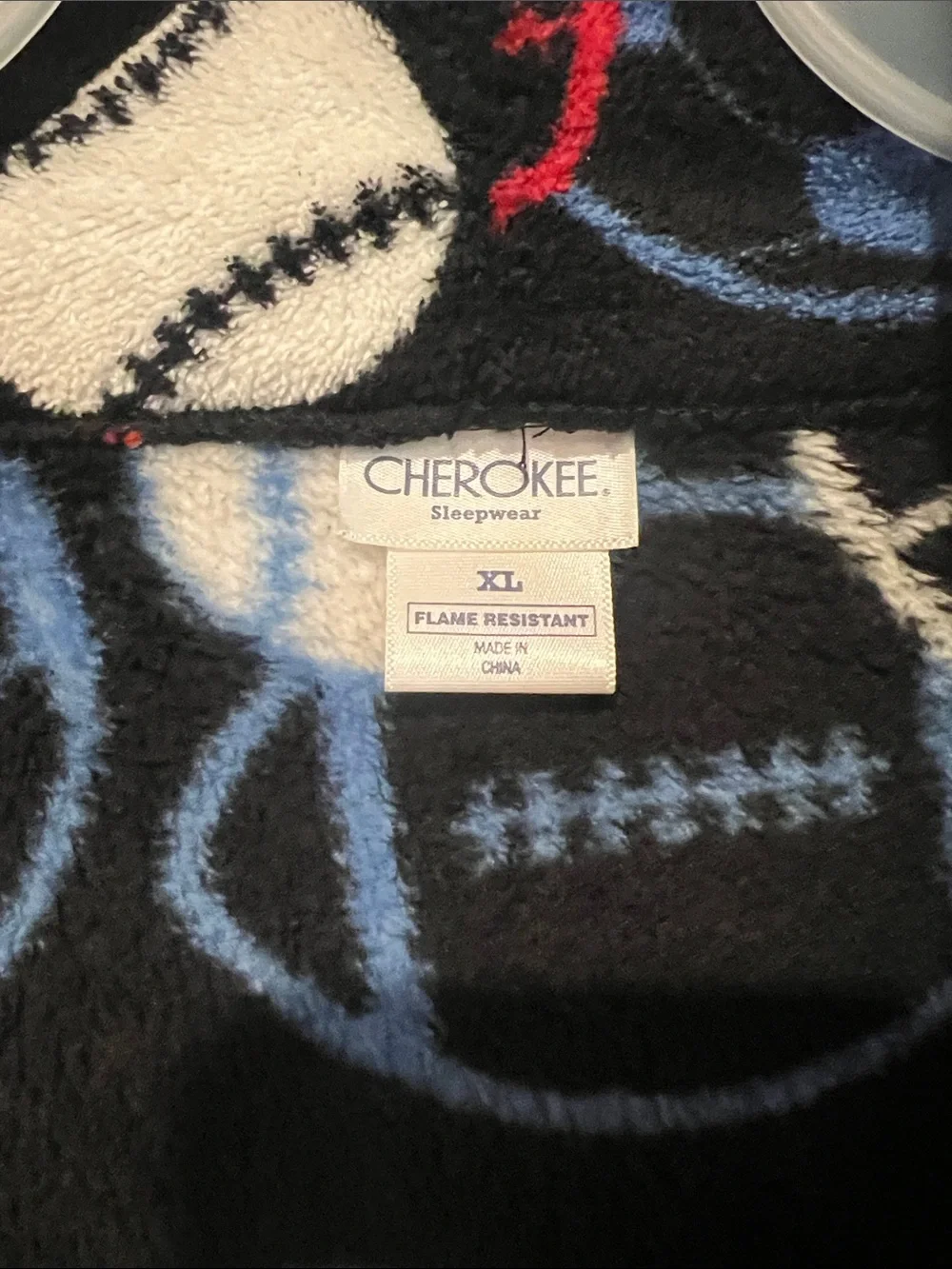 Cherokee Kids Black Fleece Robe with Red, Blue & White Sports Balls